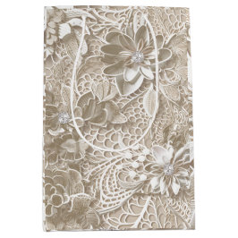 Elegante beige Spitze mit Diamant Mittlere Geschenktüte