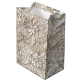 Elegante beige Spitze mit Diamant Mittlere Geschenktüte (Rückseite Schrägansicht)