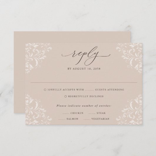 Elegante Beige Taupe Klassische neutrale Hochzeit RSVP Karte (Vorne/Hinten)