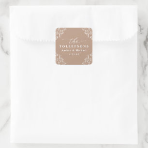 Elegante Beige / Taupe Wedding Classic Square Quadratischer Aufkleber