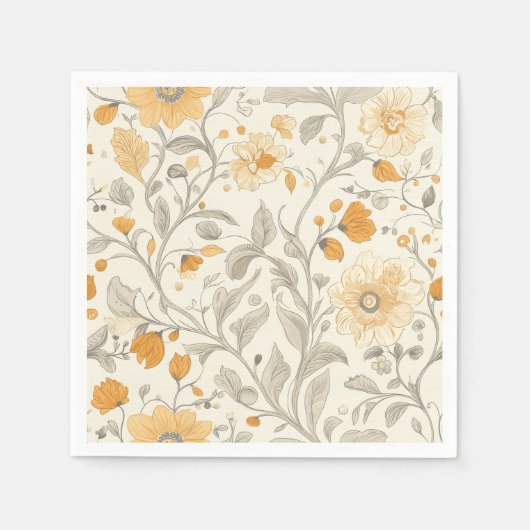 Elegante Beige und Gelbe botanische Illustration Serviette (Vorderseite)