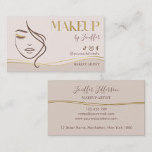 Elegante Beige- und Gold-Makeup-Artist-Visitenkart