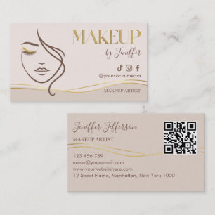 Elegante Beige- und Gold-Makeup-Artist-Vizitkarte Visitenkarte