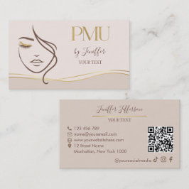 Elegante Beige- und Gold-PMU-Geschäftskarte Visitenkarte