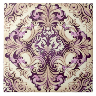Elegante beige und rosa barocke Damast-Keramikflie Fliese
