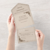 Elegante Beige Verziert in einer Hochzeitseinladun