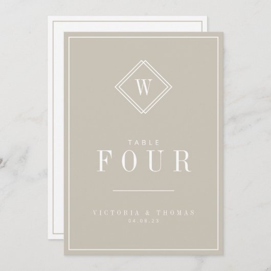 Elegante Beige/Weiße Minimalistische Tischnummer (Vorne/Hinten)