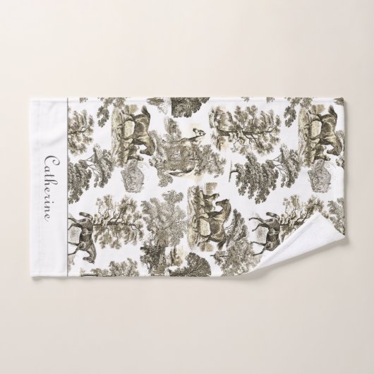 Elegante Beige Weiße Rustikale Pferde Name Badhandtuch Set (Handtuch)