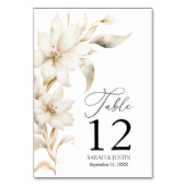 Elegante Beige Weiße Wasserfarbenhochzeit Tischnummer (Vorderseite)