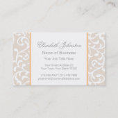 Elegante Beige Wirbel Damask Feminine Floral Visitenkarte (Rückseite)