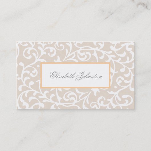 Elegante Beige Wirbel Damask Feminine Floral Visitenkarte (Vorderseite)