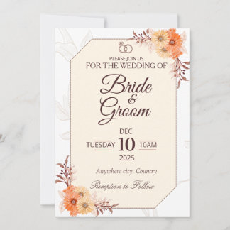 Elegante beigefarbene florale Hochzeitseinladung | Einladung