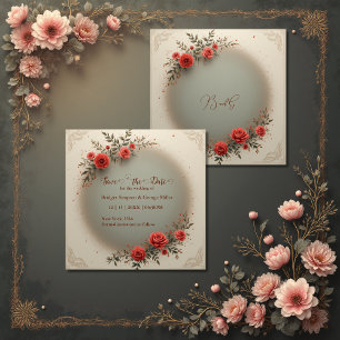 Elegante beigefarbene florale Vintage-Rosen-Hochze Save The Date
