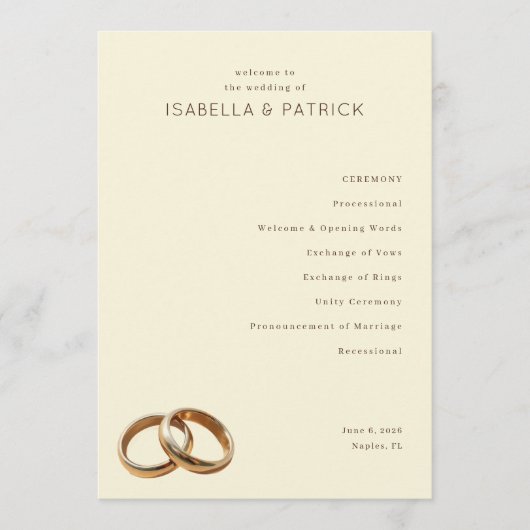 Elegante beigefarbene Hochzeitsringe Programm (Vorderseite)