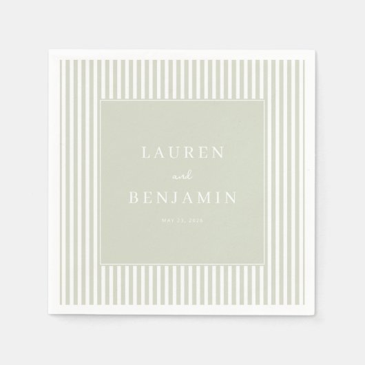 Elegante beigefarbene Streifen und Hellgrün Serviette (Vorderseite)