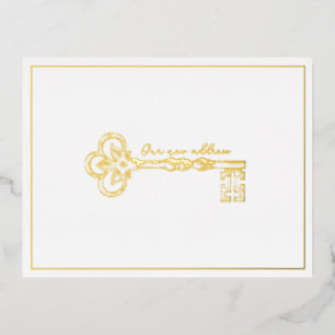 Elegante Bekanntgabe unserer neuen Adresse mit Vin Folie Einladungspostkarte