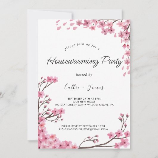 Elegante bemalte Blumenhäuser Einladung (Vorderseite)