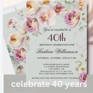 Elegante bemalte Blumenparty-Einladung zum 40. Geb Einladung