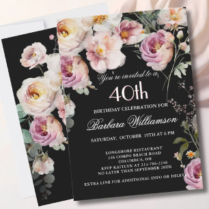 Elegante bemalte Blumenparty zum 40. Geburtstag Einladung