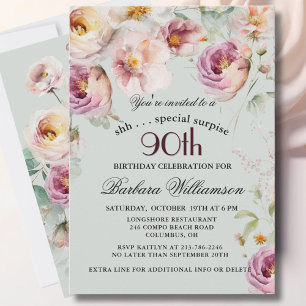Elegante bemalte Blumenüberraschung zum 90. Geburt Einladung