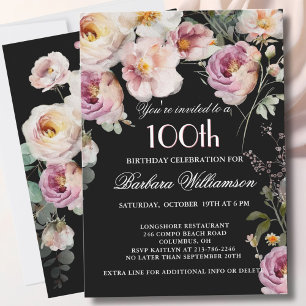 Elegante bemalte florale 100. Geburtstagsfeier Einladung
