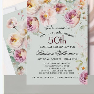 Elegante bemalte florale Überraschung zum 50. Gebu Einladung