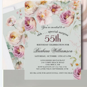 Elegante bemalte florale Überraschung zum 55. Gebu Einladung