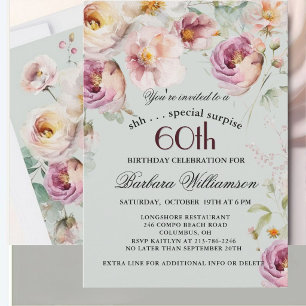 Elegante bemalte florale Überraschung zum 60. Gebu Einladung