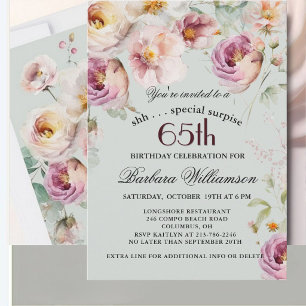 Elegante bemalte florale Überraschung zum 65. Gebu Einladung