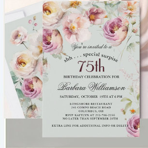 Elegante bemalte florale Überraschung zum 75. Gebu Einladung