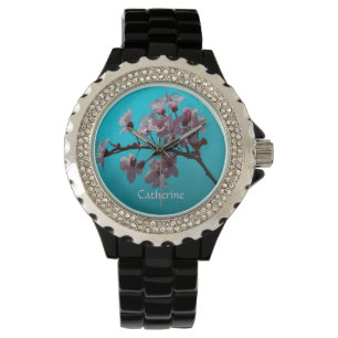 "Elegante bemalte Kirschblüten auf blauem Himmel Armbanduhr
