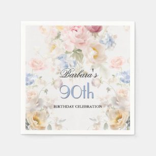 Elegante bemalte Rose Floral 90. Geburtstag Serviette
