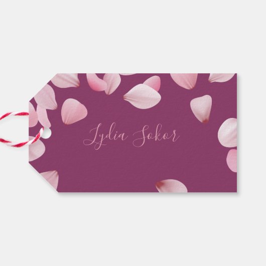 Elegante, benutzerdefinierbare Pink-Petal-Geschenk Geschenkanhänger (Rückseite Horizontal)