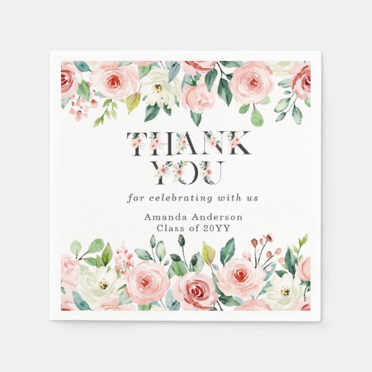 Elegante benutzerdefinierte rosa florale Dankeschö Serviette (Vorderseite)