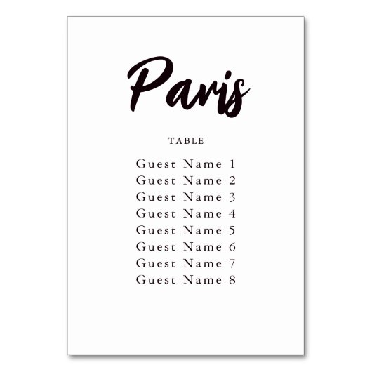 Elegante benutzerdefinierte Tabellennamenzuweisung Tischnummer (Rückseite)