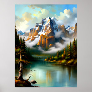 Elegante Berge See Impressionistische KI-Malerei Poster