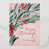 Elegante Berries Happy Holidays Weihnachtskarte Folieneinladung (Vorderseite)