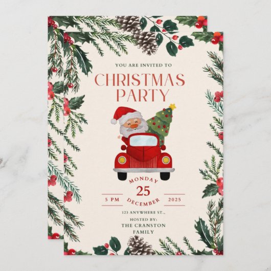 Elegante Berries rahmen Weihnachtsfeiertage Party Einladung (Vorne/Hinten)