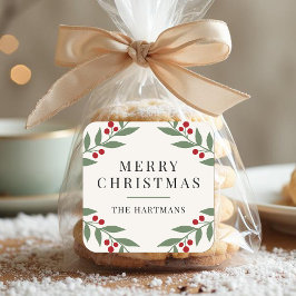 Elegante Berry Botanischer Weihnachtsfeiertag Quadratischer Aufkleber