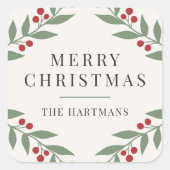 Elegante Berry Botanischer Weihnachtsfeiertag Quadratischer Aufkleber (Vorderseite)