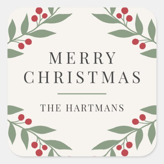 Elegante Berry Botanischer Weihnachtsfeiertag Quadratischer Aufkleber (Vorderseite)