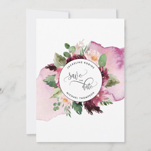 Elegante Berry und Blush Boho Hochzeit speichern d Save The Date (Rückseite)