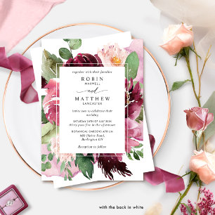Elegante Berry- und Burgunderrosa-Blumenhochzeit Einladung