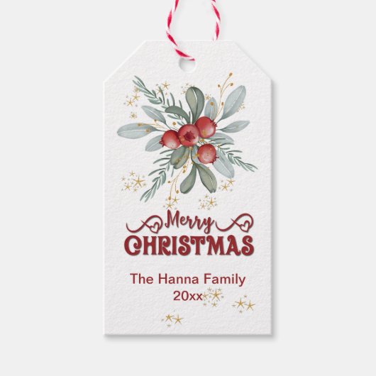 Elegante Berry und Red Merry Weihnachtsgeschenk Ta Geschenkanhänger (Vorderseite)