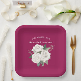 Elegante Berry und White Roses Wedding Pappteller