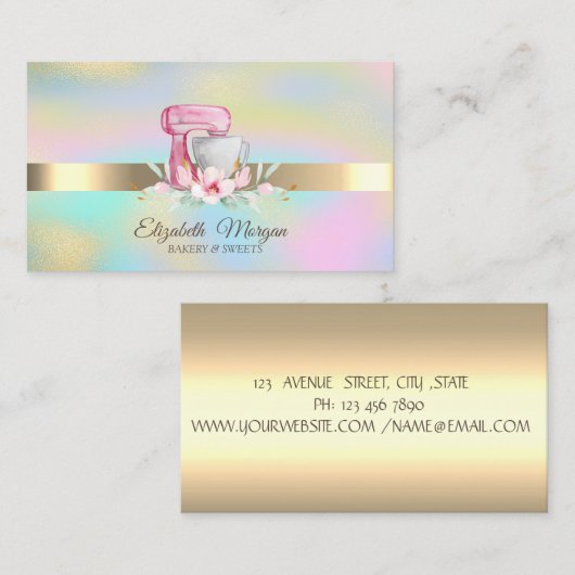 Elegante Beruflich Cake Mixer Blume Bäckerei Visitenkarte (Vorne/Hinten)