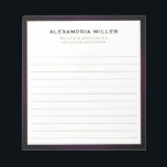 Elegante Beruflich Lined Notizblock<br><div class="desc">Ein berufliches Notizblock mit einem schlichten, modernen Design. Individuelle Name- und Titelposition Rolle und Unternehmen- oder Sondertext auf einem schlichten, weißen Hintergrund gerahmt mit goldenen Akzenten lila präsentiert. Personalisieren Sie die Eingabe mit den angegebenen Feldern, oder wenden Sie sich mit der Schaltfläche 'Nachricht' an den Designer, um Hilfe zu erhalten....</div>