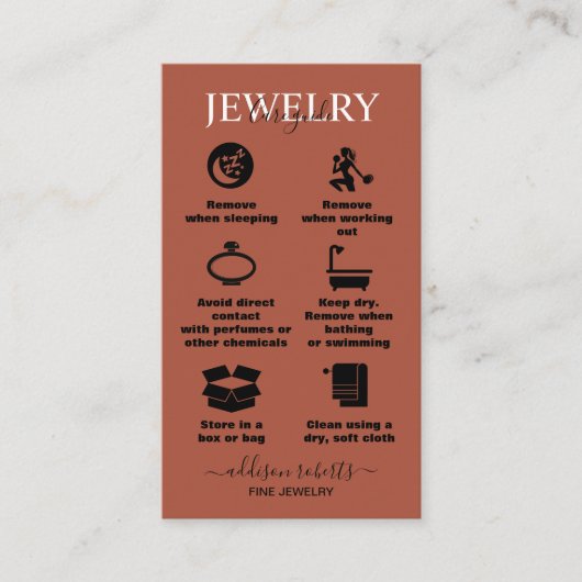 Elegante Beruflich Terracotta Boho Juwelierpflege Visitenkarte (Vorderseite)
