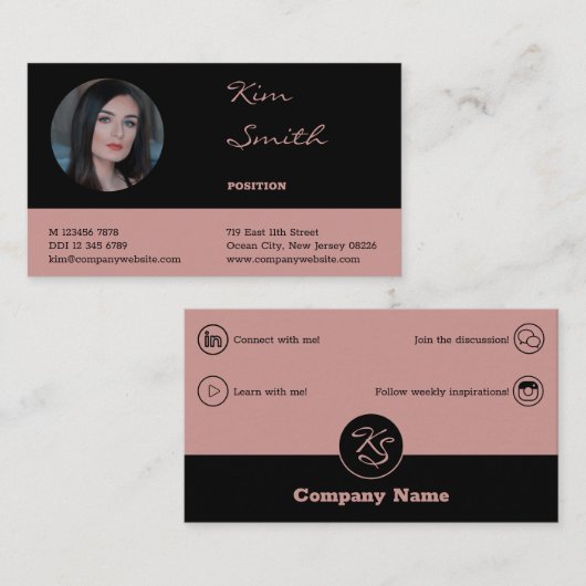 Elegante Berufliche Black & Pink Business Card Treuekarte (Vorne/Hinten)