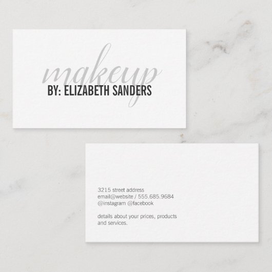 Elegante Berufliche Cursive / Makeup Visitenkarte (Vorne/Hinten)
